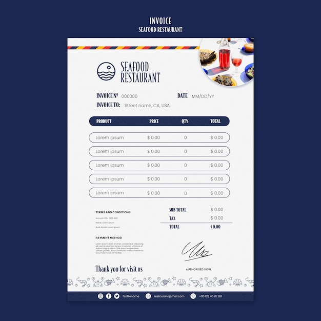 無料PSD フラットなデザインのシーフード レストラン テンプレート