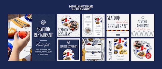 Free PSD flat design seafood restaurant template