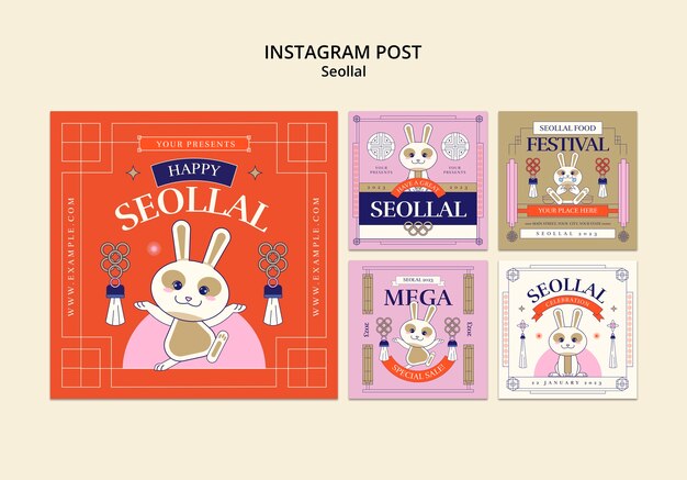 Flat design seollal instagram post template