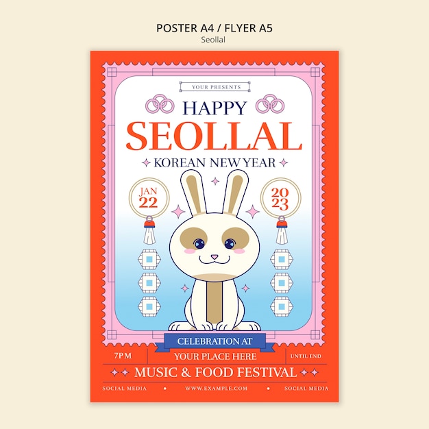 Free PSD flat design seollal poster template