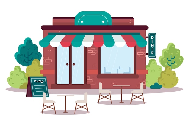 Free PSD flat design shop building illustration isolated