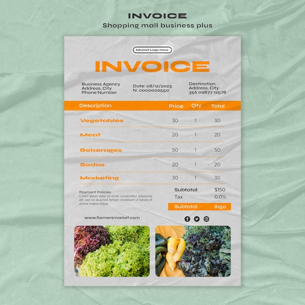 無料PSD フラットなデザインのショッピング モールの請求書テンプレート