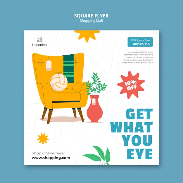 Free PSD flat design shopping mall square flyer template