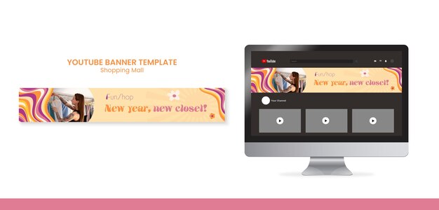 Flat design shopping mall youtube banner template