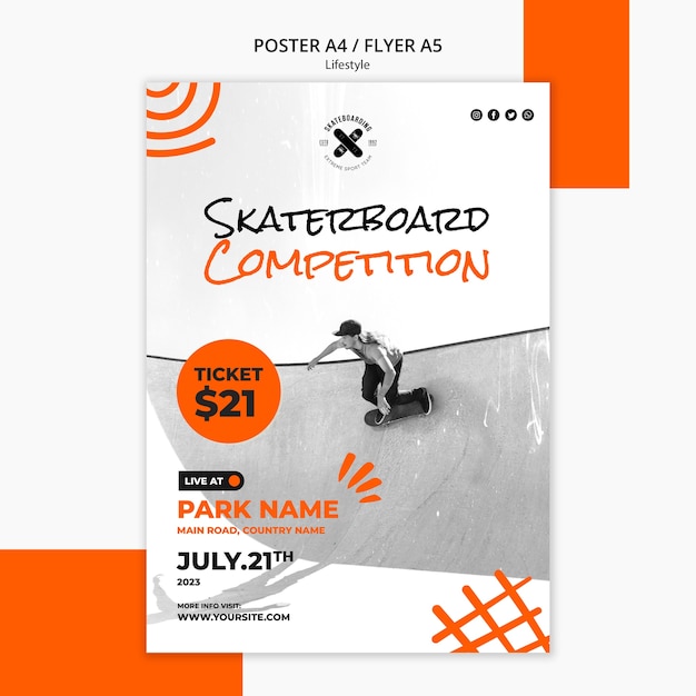 フラットなデザインのスケート ボード ライフ スタイル ポスター