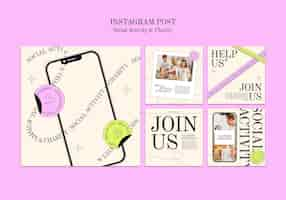 Free PSD flat design social activity and charity instagram posts