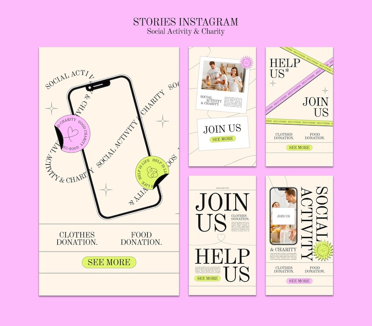 Free PSD flat design social activity and charity instagram stories