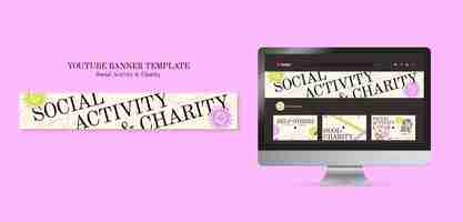 Free PSD flat design social activity and charity youtube banner