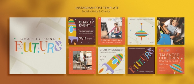 PSD gratuito modello di post di instagram per attività sociali di design piatto