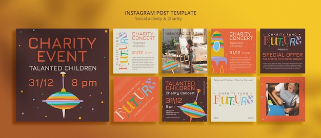 Post di instagram di attività sociali di design piatto