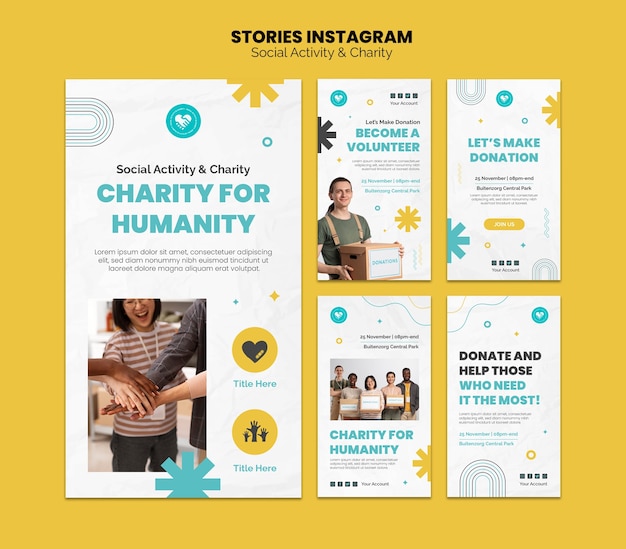 Storie di instagram di attività sociali di design piatto