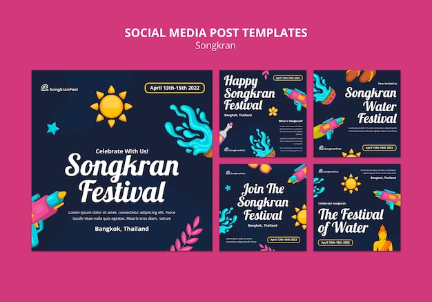 Modello di songkran dal design piatto