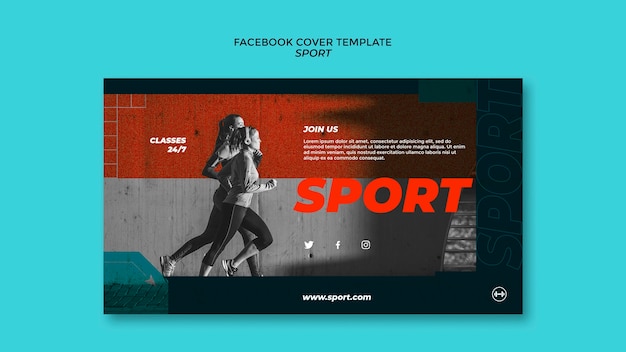 PSD gratuito copertina di facebook di concetto di sport di design piatto