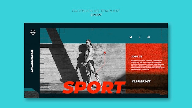 フラットなデザインのスポーツ コンセプト facebook テンプレート