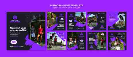 Free PSD flat design sport concept  instagram posts