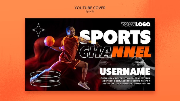 PSD gratuito modello di copertina di youtube per il concetto di sport di design piatto