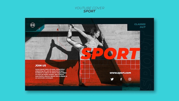 Modello di copertina di youtube per il concetto di sport di design piatto