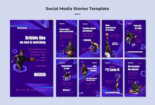 Flat design sport instagram stories template