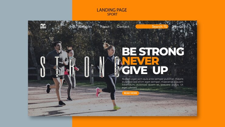 Free PSD flat design sport training landing page