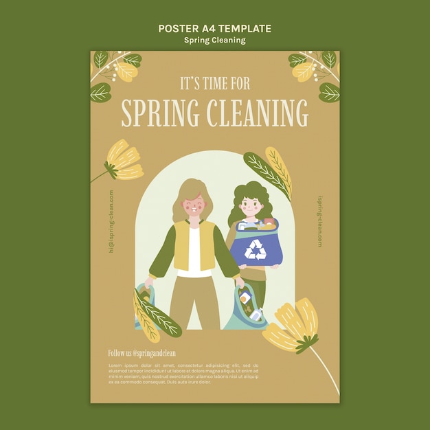 Design piatto del modello di pulizia di primavera