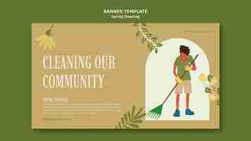 Free PSD flat design of spring cleaning template