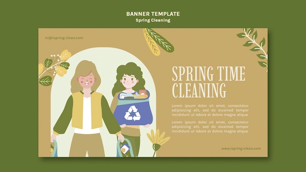 Free PSD flat design of spring cleaning template
