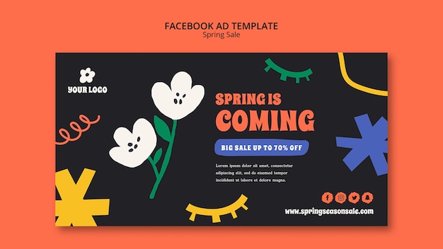 Flat design spring sale facebook template