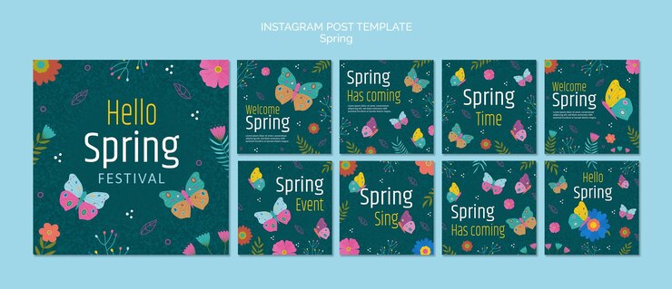 Free PSD flat design spring sale instagram posts template
