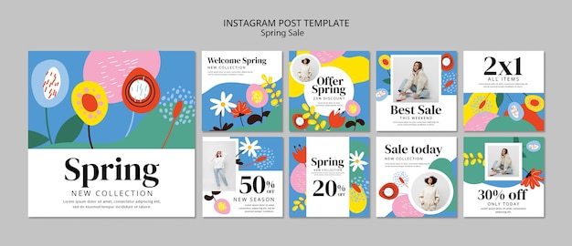 Flat design spring sale instagram posts