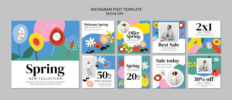 Free PSD flat design spring sale instagram posts