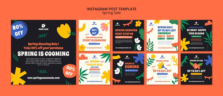 Free PSD flat design spring sale instagram posts