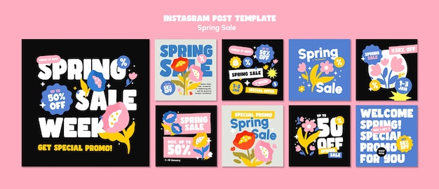 Free PSD flat design spring sale instagram posts