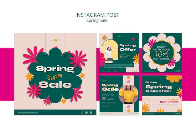 PSD gratuito post di instagram di saldi primaverili dal design piatto