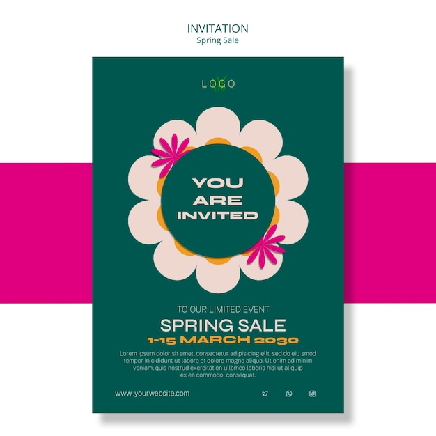 Free PSD flat design spring sale invitation template