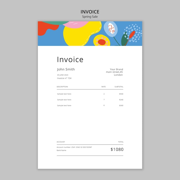 Free PSD flat design spring sale invoice template