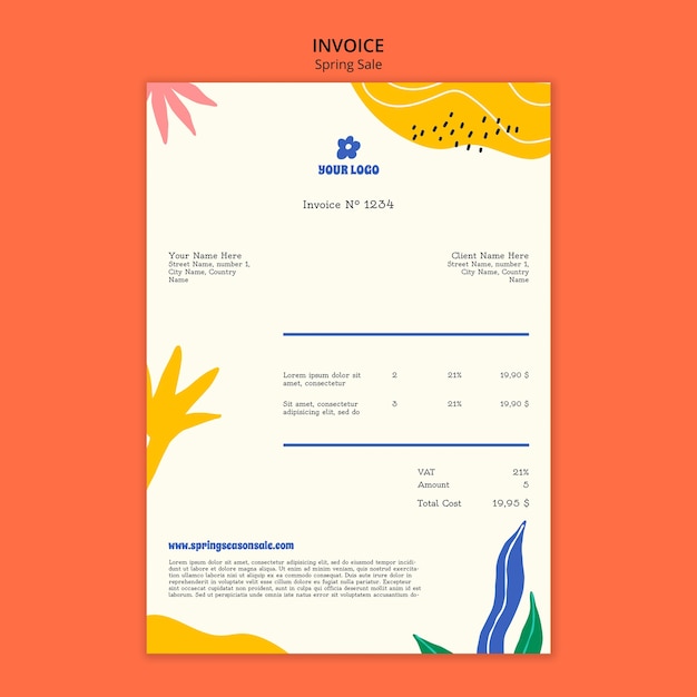 Free PSD flat design spring sale invoice template