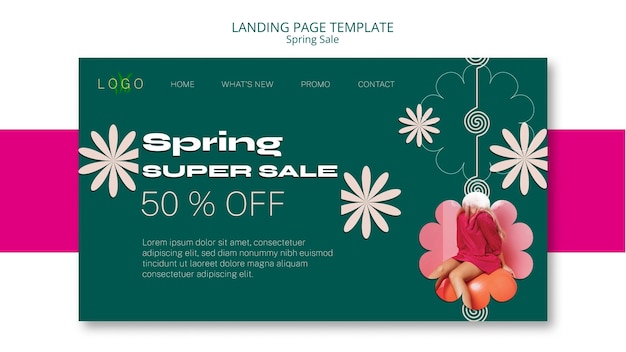 Free PSD flat design spring sale landing page