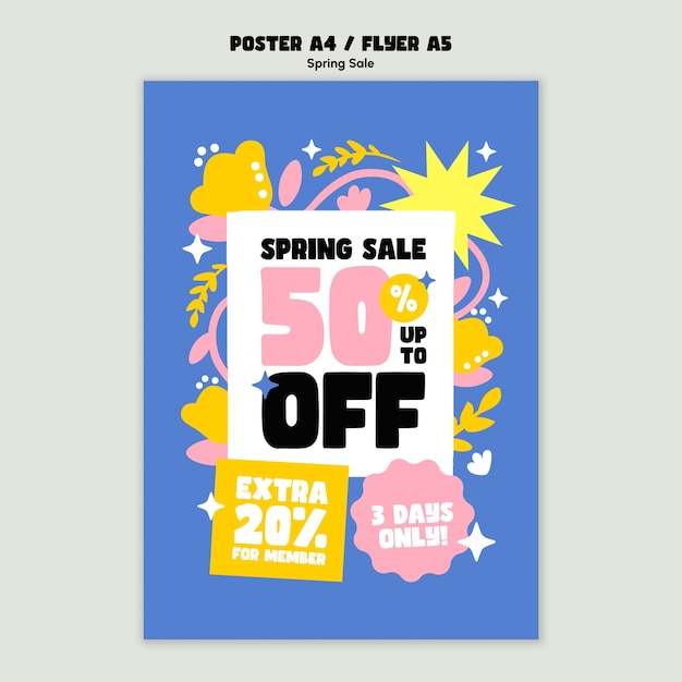 Free PSD flat design spring sale poster template