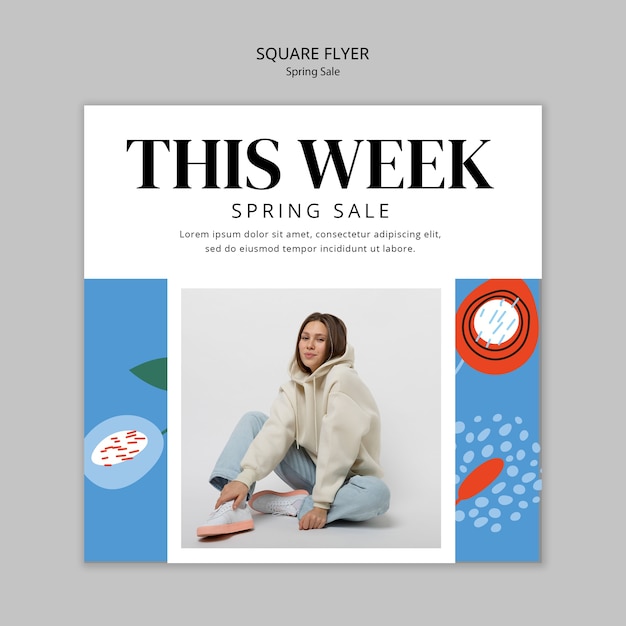 Free PSD flat design spring sale square flyer