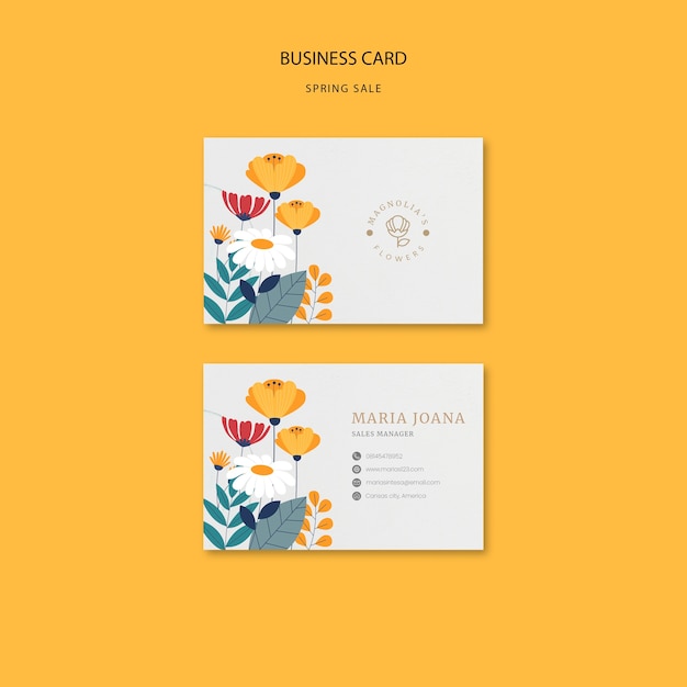 Бесплатный PSD Шаблон визитной карточки весенних продаж в плоском дизайне