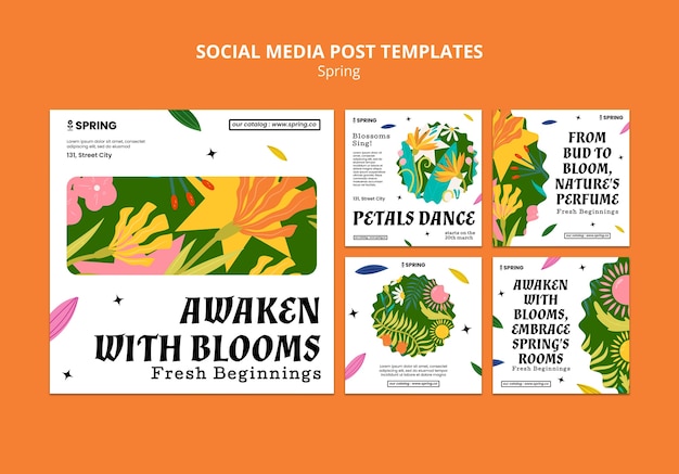 Flat design spring season instagram posts