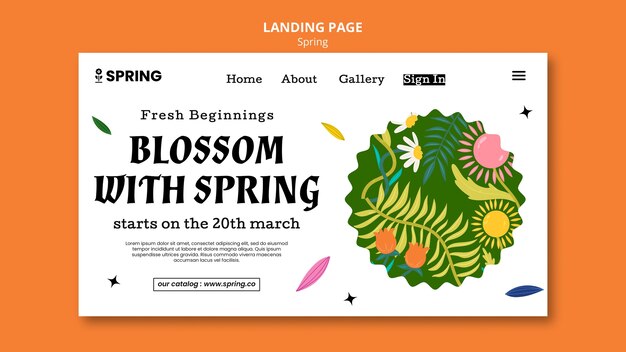 Free PSD flat design spring season landing page template
