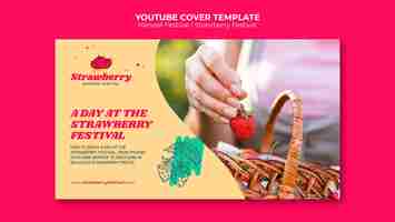 Free PSD flat design strawberries festival youtube thumbnail template