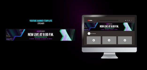 無料PSD フラットなデザインのストリーマー テンプレート