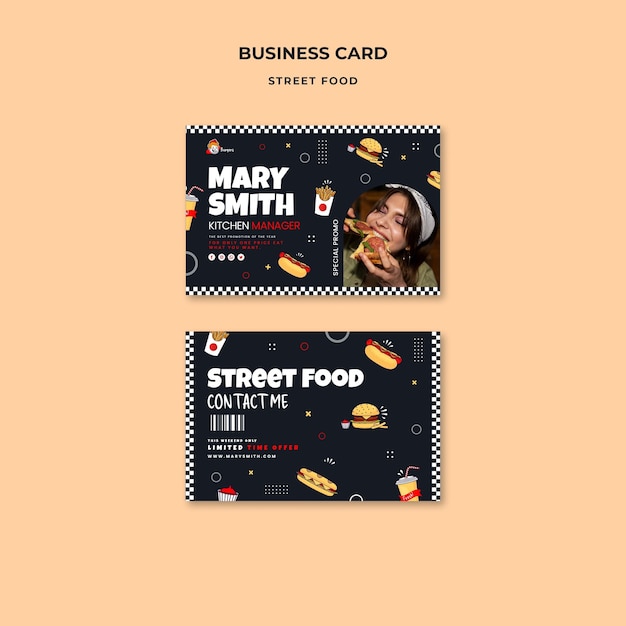 Free PSD flat design street food business card