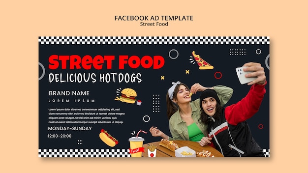 Бесплатный PSD Шаблон facebook уличной еды в плоском дизайне