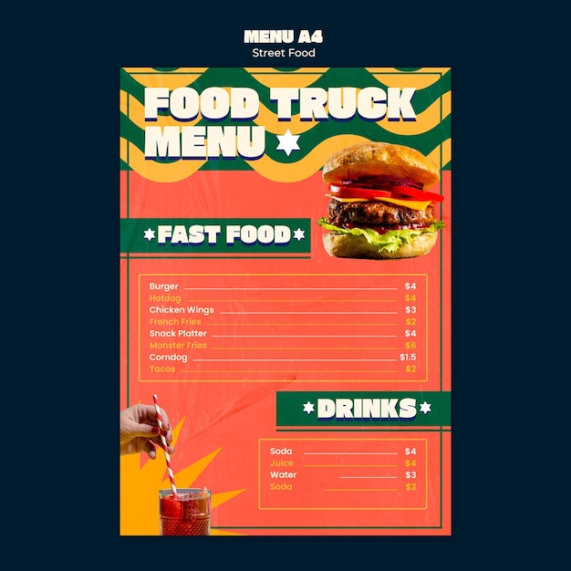 Free PSD flat design street food menu template