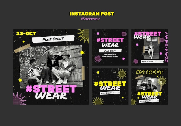 Free PSD flat design streetwear collection instagram posts