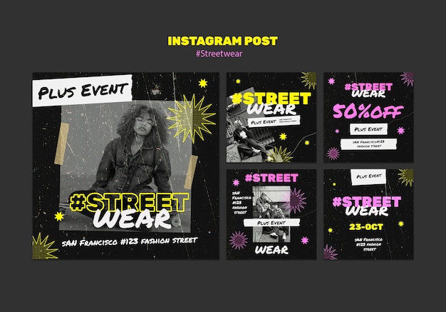 PSD gratuito post di instagram della collezione streetwear dal design piatto