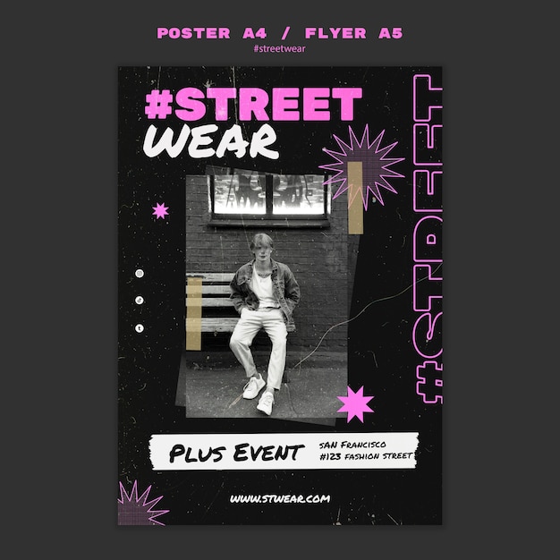 Free PSD flat design streetwear collection poster template